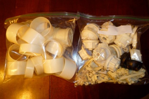 Bags of white parts all cleaned up and ready to be whitened.