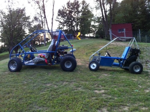 Both buggies are home-built by me.